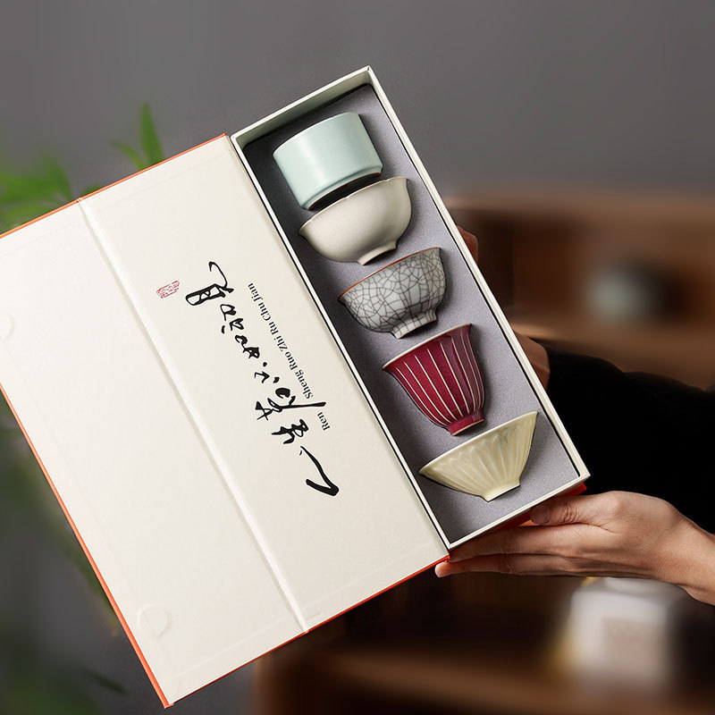 仿宋五大名窑主人杯套装文创礼盒陶瓷功夫茶杯精致品茗杯礼品|undefined