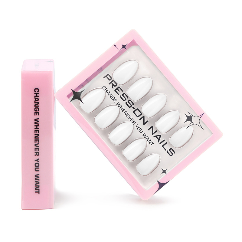 30 Pieces of High-End Gel Manicure, Fake Nails, White Pure Color Wearable Nails, Short Almond Nails, Nails