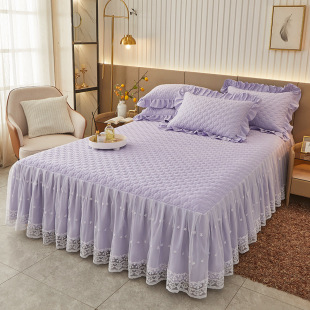 2023 New Type a Brocade Cotton Quilted Bed Skirt Three-Piece Set Princess Style Lace Bedspread Single Piece Bed Apron Export