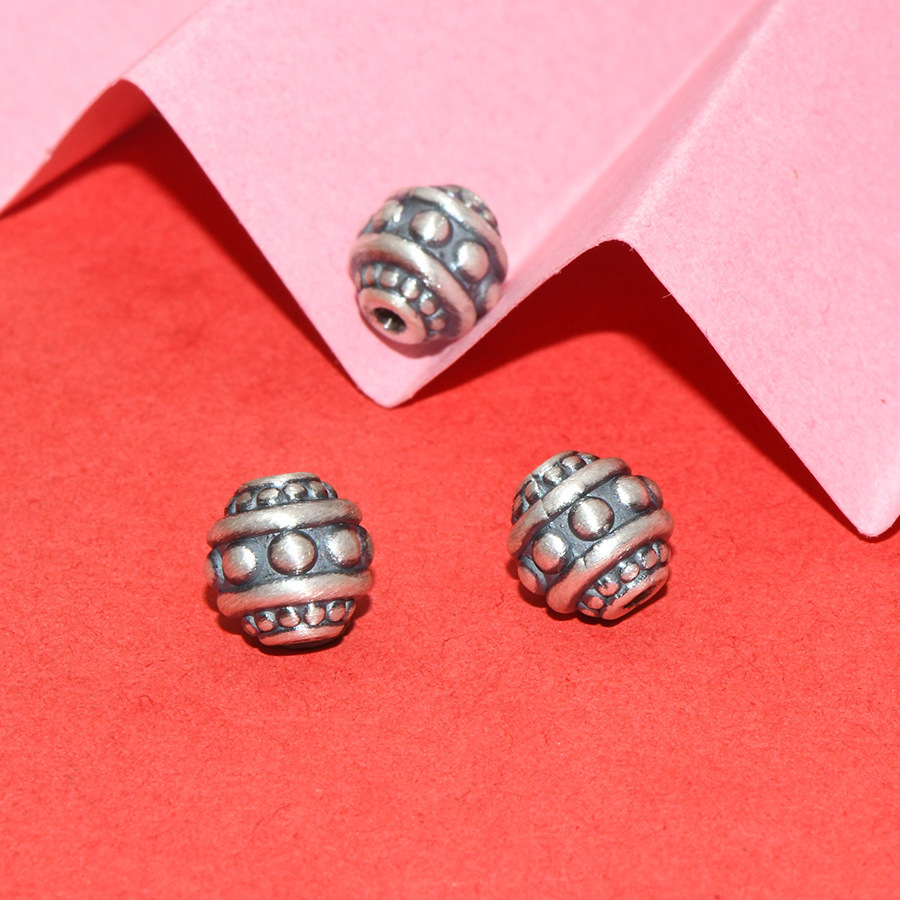 S99 Pure Silver Concave-Convex Spacer Beads with Six-Word Mantra, Loose Beads for DIY Handmade Beading, Stringing, and Barrel Bead Accessories