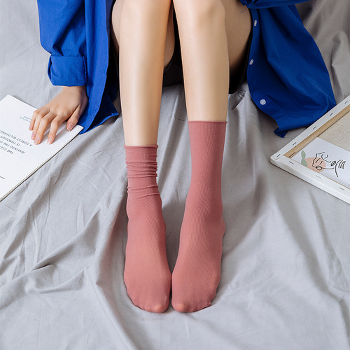 YX Summer and Autumn Women's Thin Socks Breathable Bump Socks Women's Plain Ice Silk Medium Calf Socks Zhuji Women's Socks Bingbing Socks