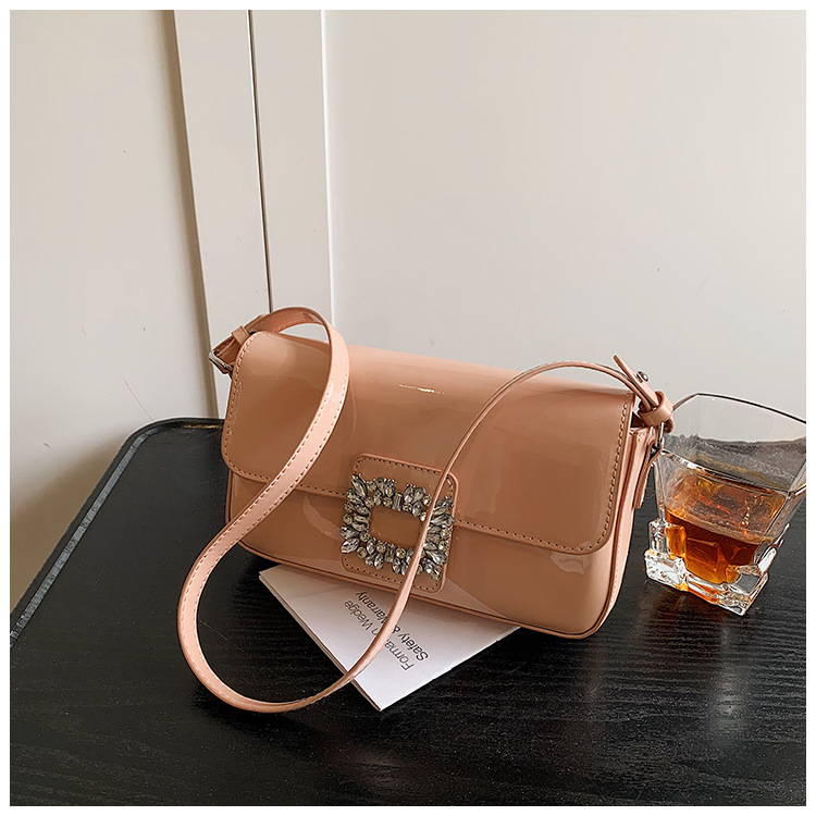Korean style trendy underarm bag 2025 summer new women's bag, stylish diamond-encrusted single-shoulder bag, patent leather shiny crossbody bag undefined