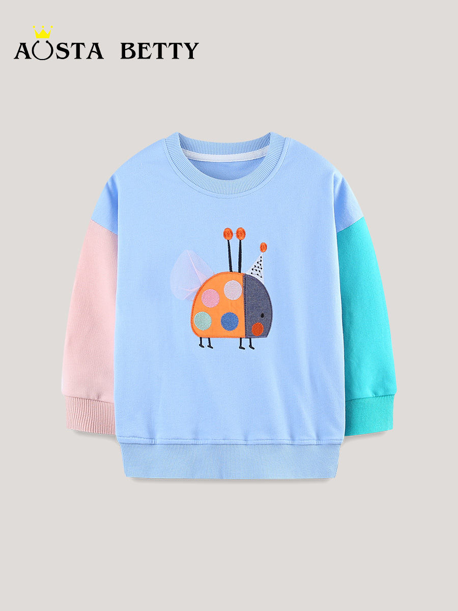 Suéter de algodón de punto para niñas en otoño de 2026 suéter de estilo europeo y americano para niños suéter de cuello redondo bordado de dibujos animados