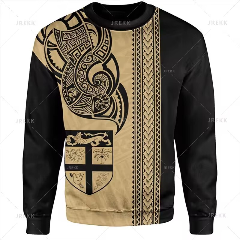 Cross-Border Export New Product Maori Style and Badge Pattern Design 3D Digital Printing Hoodless Men's Round Neck Sweatshirt