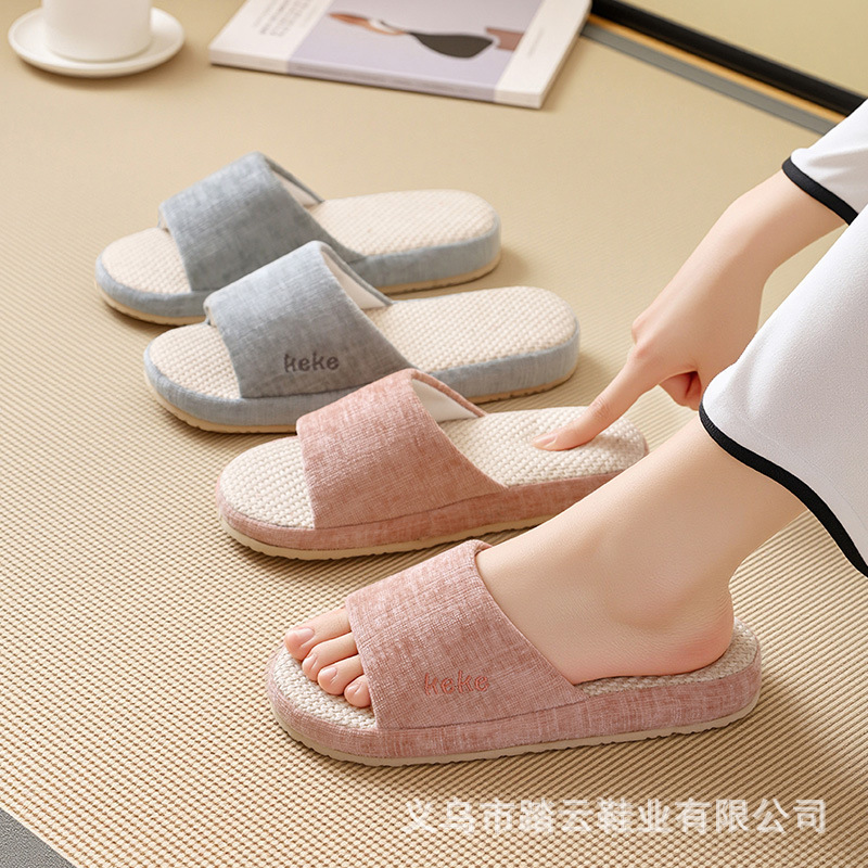 四季シンプルな厚底綿とリネンのスリッパ女性用春と秋の家庭用屋内家庭用木の床メンズリネンスリッパ卸売