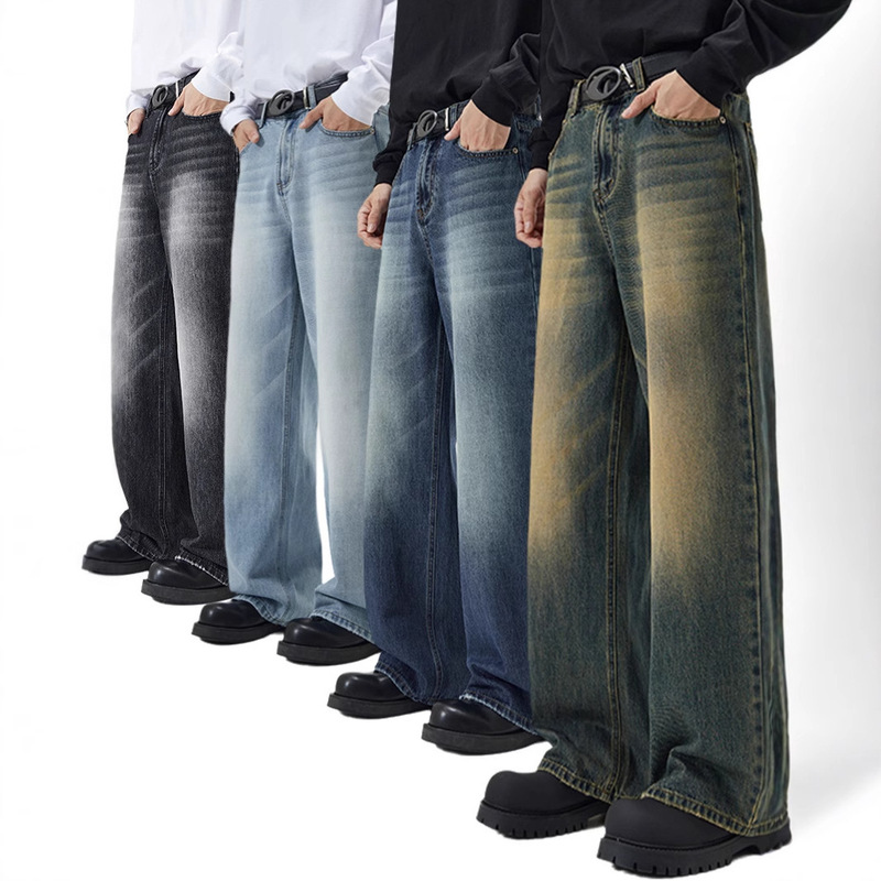 LKTM Men's# Four Seasons Running Volume Korean Style Type A Straight Jeans Men's Fashion Brand Loose Wide Leg Long Pants LKTM Men's# Four Seasons Running Volume Korean Style Type A Straight Jeans Men's Fashion Brand Loose Wide Leg Long Pants
