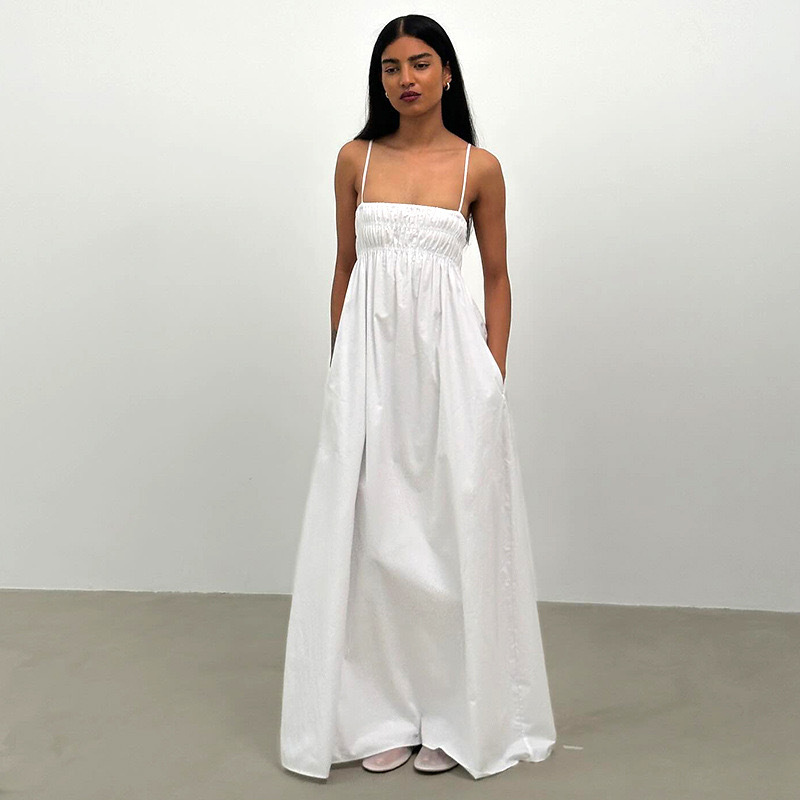2024 verano nuevo estilo europeo y americano comercio exterior ropa de mujer color sólido tirantes vestido largo sin mangas casual falda cómoda image 4