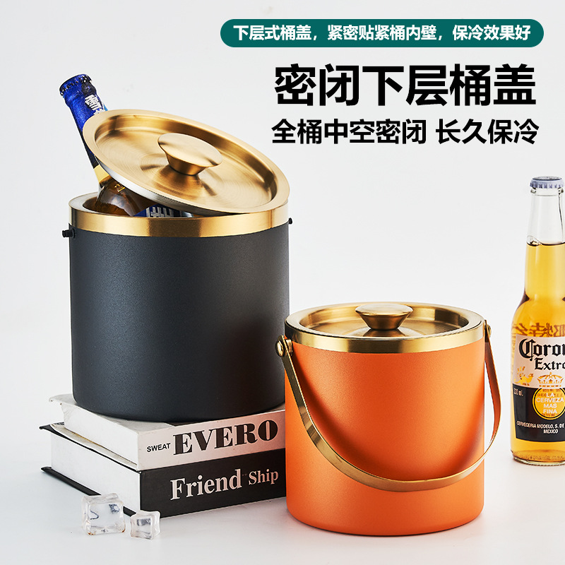 Cubo de hielo portátil de acero inoxidable Barra de hotel KTV champán Cubo de cerveza con tapa fría cubo de hielo distribución LOGO