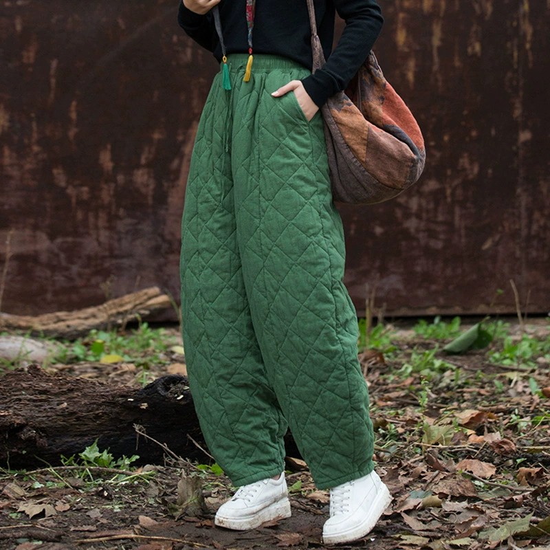 Зимние стеганые брюки oversize, увеличенная толщина, . Цвета: нат. лен, зелёный, чёрный, фуксия. Размер: средний