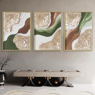 High-End Hand-Painted Art Oil Painting European Pearl Shell Decorative Painting Living Room Background Wall Triptych Hanging Painting Home Wall Decoration