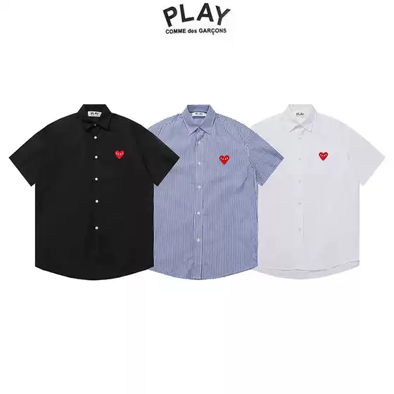 Play Heart Japanese Style Fresh High Street Loose Youth Couple Embroidered Button Pocket Short Sleeve Shirt