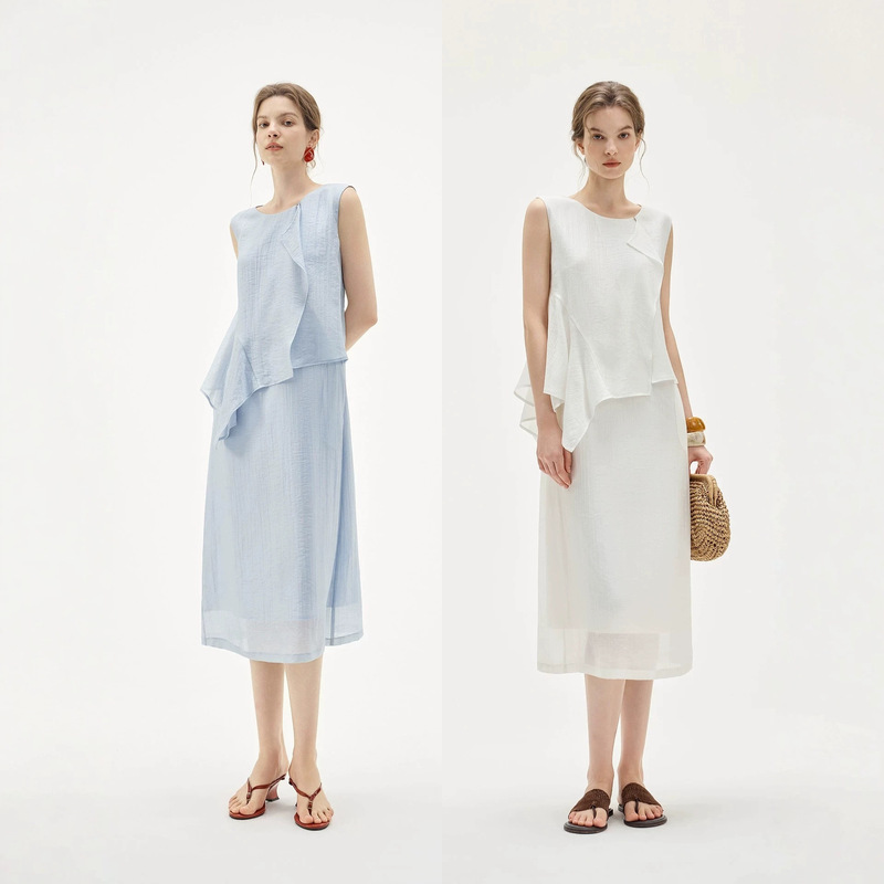 [Same Style as in the Mall] French-Style Tencel Faux Two-Piece Dress for Women, 2026 Summer New Slimming A-Line Model 21S1