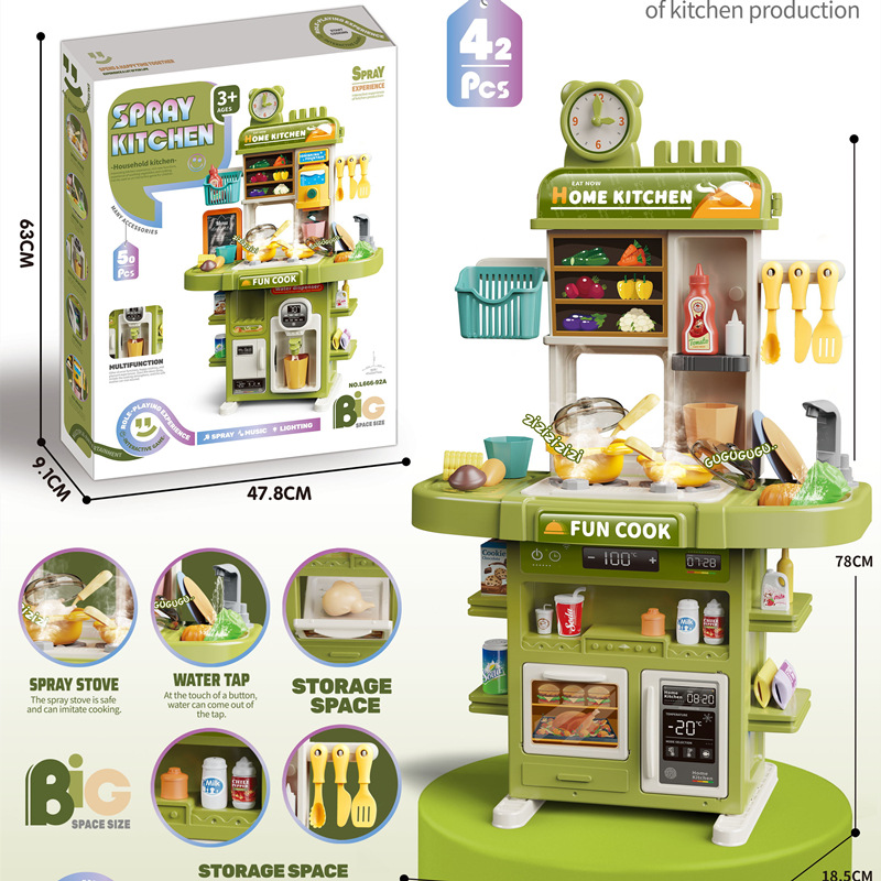 El Comercio exterior 77CM de doble cara de los niños de simulación de spray de cocina cajero de agua vajilla de cocina Play House supermercado Juguetes
