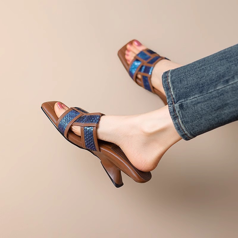 In Stock! Lambskin Wedge Half Slippers For Women 2025 Summer New Super Popular High-End High Heel Sandals_vogvips.com