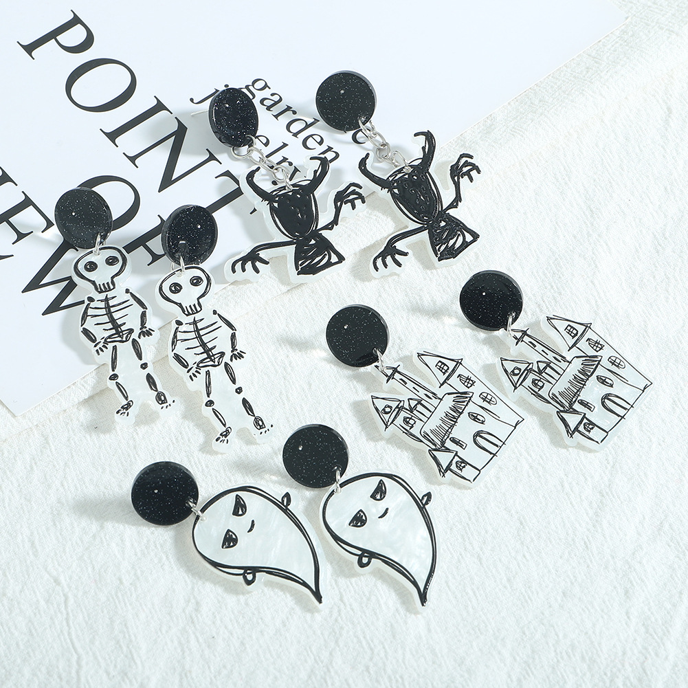 Halloween Acrylic Graffiti Skull Ghost Head Earrings Wholesale Jewelry Nihaojewelry display picture 6