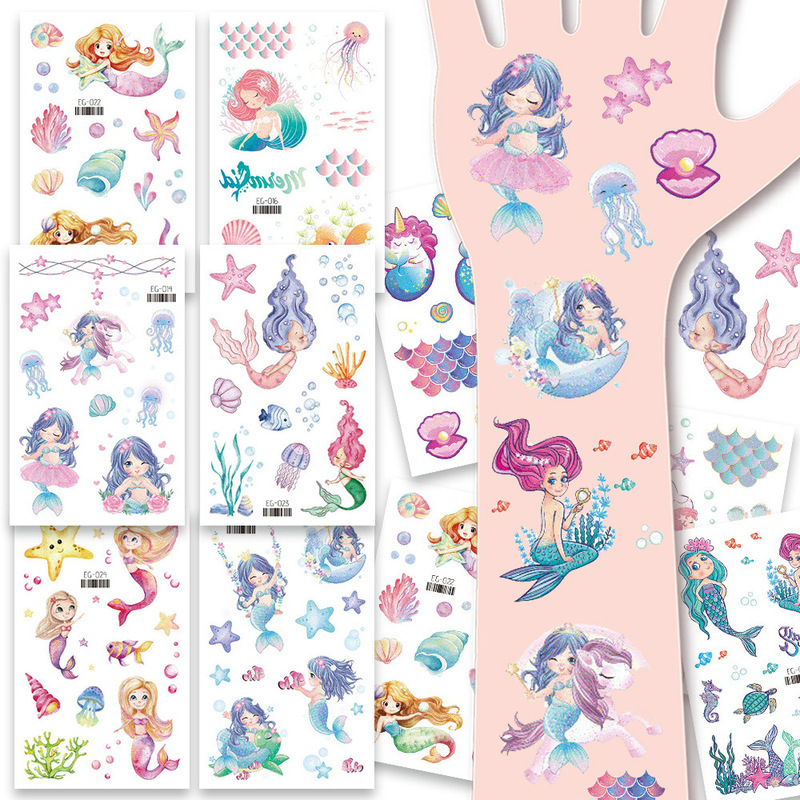 Children Tattoo Sticker Glitter Mermaid Princess Cute Girl Shiny Cartoon Temporary Face Sticker Cross Border in stock