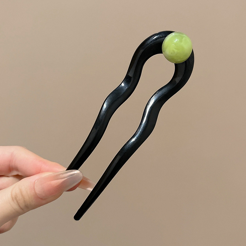 Horquilla en forma de U de cabello perezoso, cabeza de bola femenina, artefacto fijo, temperamento de sentido avanzado, peinado, horquilla para el cabello en la parte posterior de la cabeza, tocado