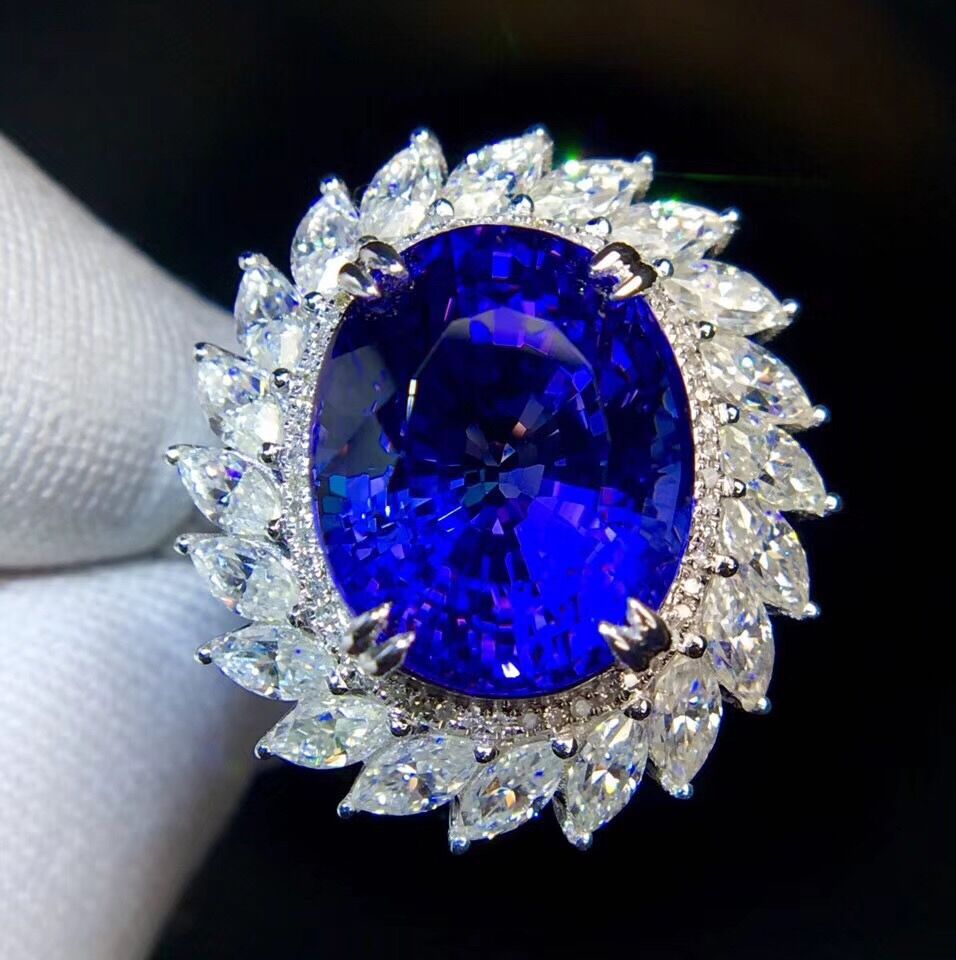 Royal Blue Tanzanite Open Ring Plated White Gold Micro-inlaid Luxury Jewellery display picture 1