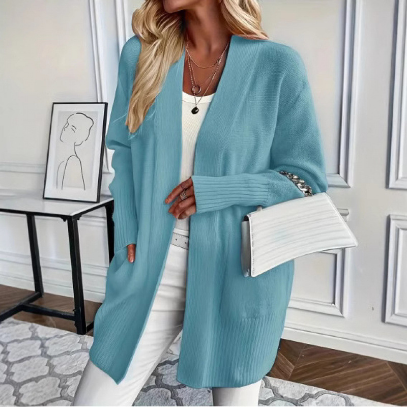 Foreign Trade Cross-Border Plus Size Women's Knitwear European and American Cardigan Jacket Casual Simple Elegant Shawl Sweater with Pockets Foreign Trade Cross-Border Plus Size Women's Knitwear European and American Cardigan Jacket Casual Simple Elegant Shawl Sweater with Pockets