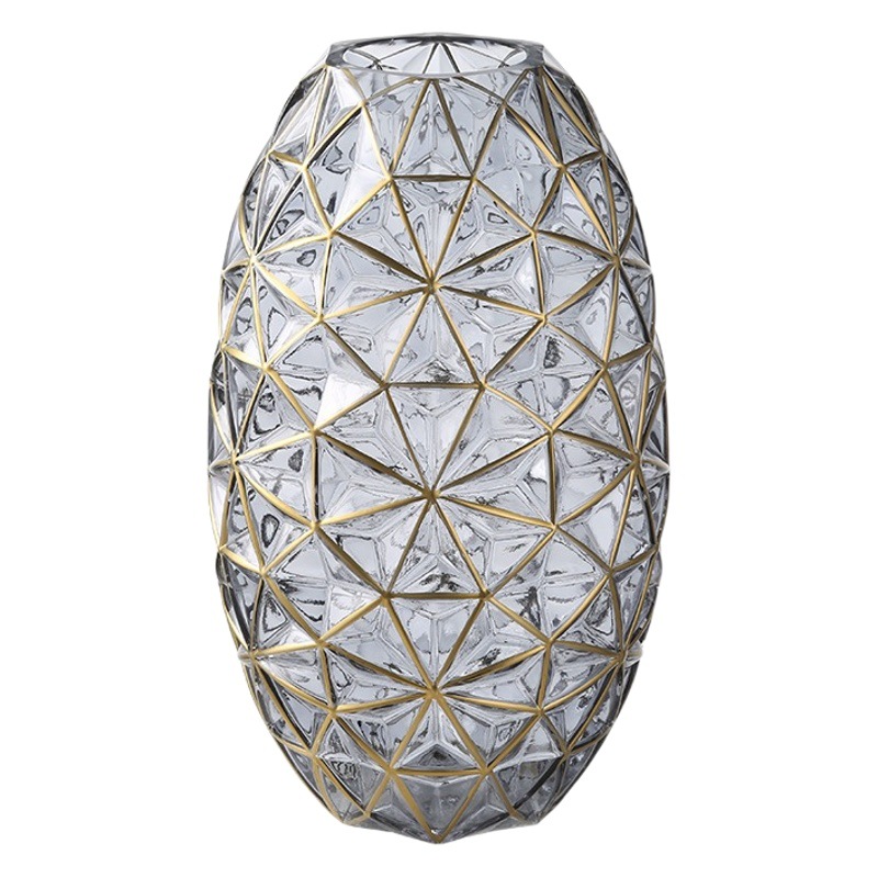 Jarrón de cristal pintado en oro de estilo europeo, ligero y lujoso, para sala de estar, mesa de comedor, arreglo floral cultivado en agua, artesanías decorativas, adornos, flores secas