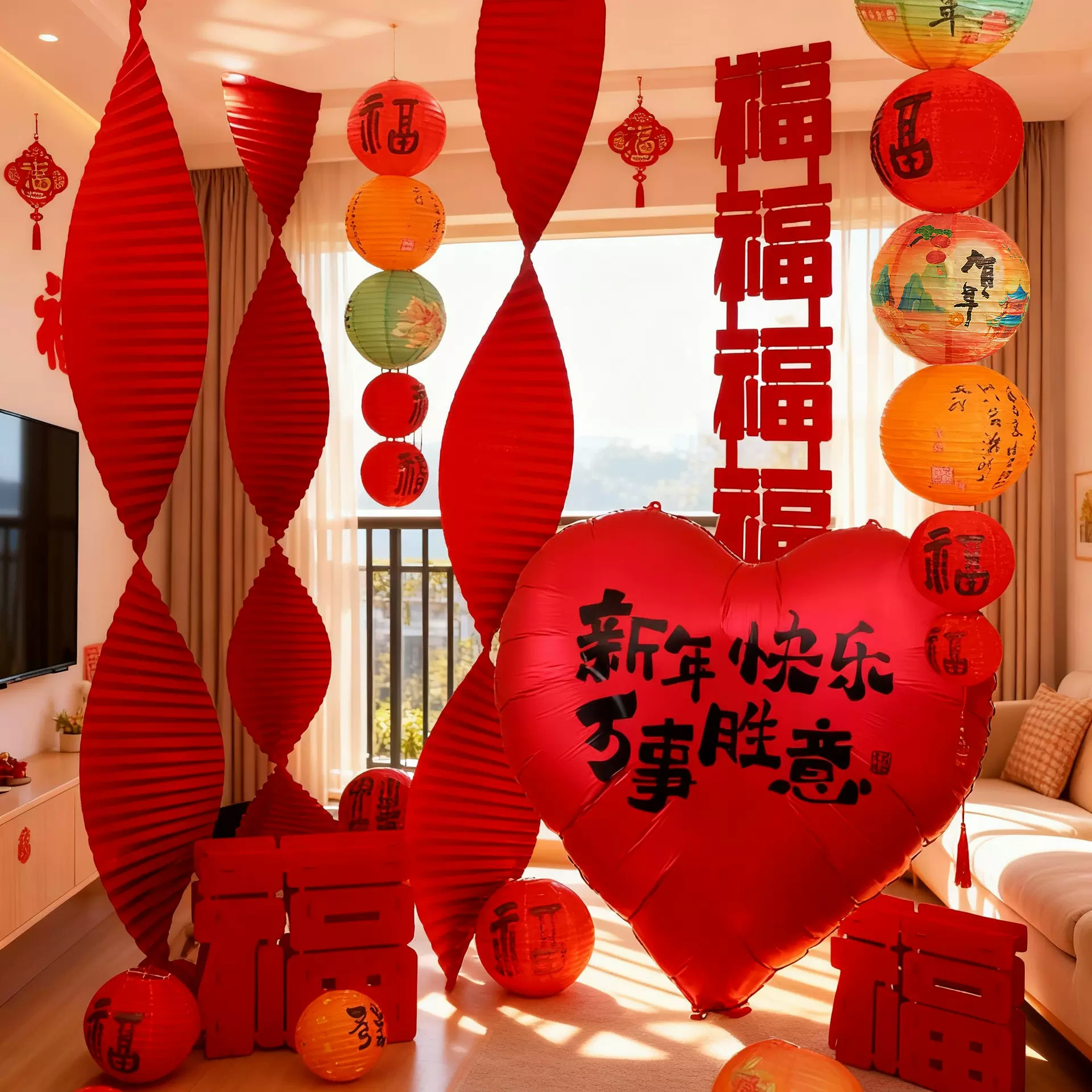 2026马年新年商场装饰过年卧室客厅布置春节拍照道具爱心气球批发