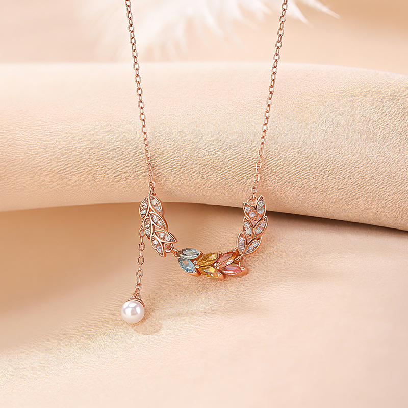 Dây chuyền bạc S925 mạ vàng hồng đính ngọc trai tua nhẹ — Dây xích