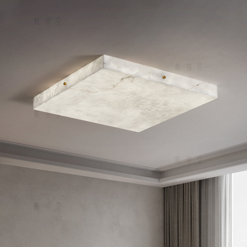 Modern Minimalist All Copper marble Lamp Living Room Ceiling Lamp New Chinese Style Square Bedroom Study Minimalist Light Luxury Ceiling Lamp