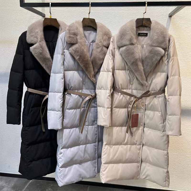 2026 Winter New High-End Mink Fur Collar down Jacket for Women, Mid-Length White Goose down Waist-Cinched Coat, Fur Outerwear 2026 Winter New High-End Mink Fur Collar down Jacket for Women, Mid-Length White Goose down Waist-Cinched Coat, Fur Outerwear
