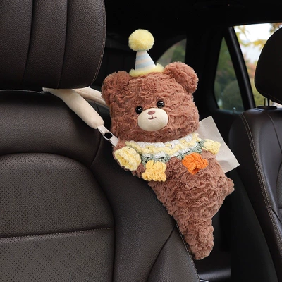 Car tissue box/set, hanging tissue box for car, tissue - hat-bear-yellow-bouquet-bib-detachable