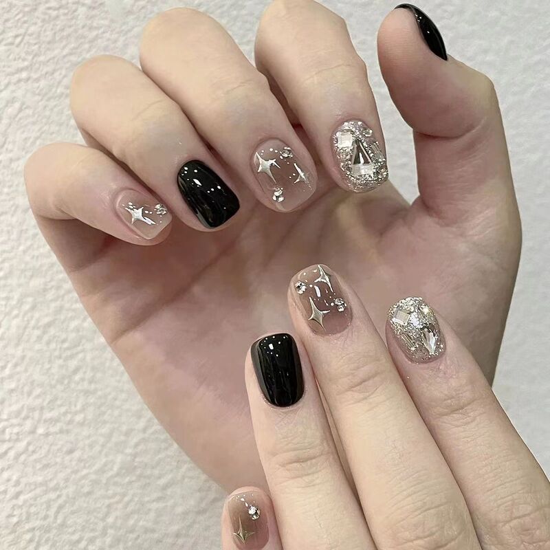 Pure manual phototherapy wear nail dark black flash diamond nail art patch finished wholesale small red book explosions sweet White