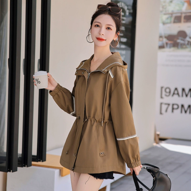 Trench coat, autumn jacket for leisure, oversize, drawstring