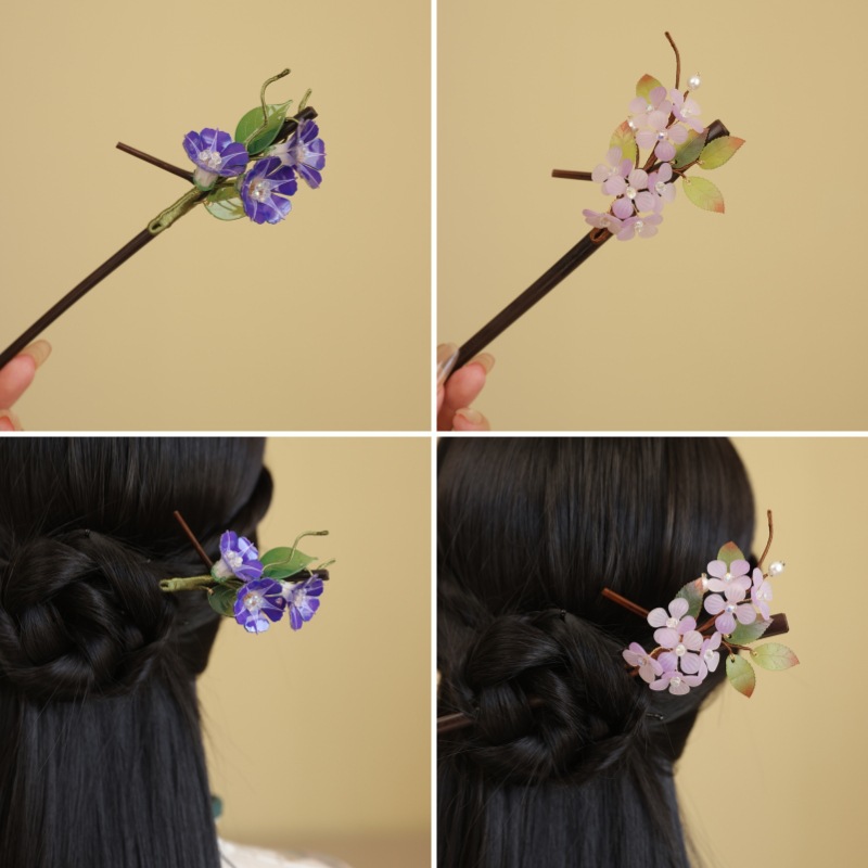 Nuevo estilo antiguo clip de cabello de bambú clip de cabello de bambú natural clip de cabello de flores de contracción térmica clip de cabello de ropa china adornamiento de cabello super xiang cheongsam accesorios