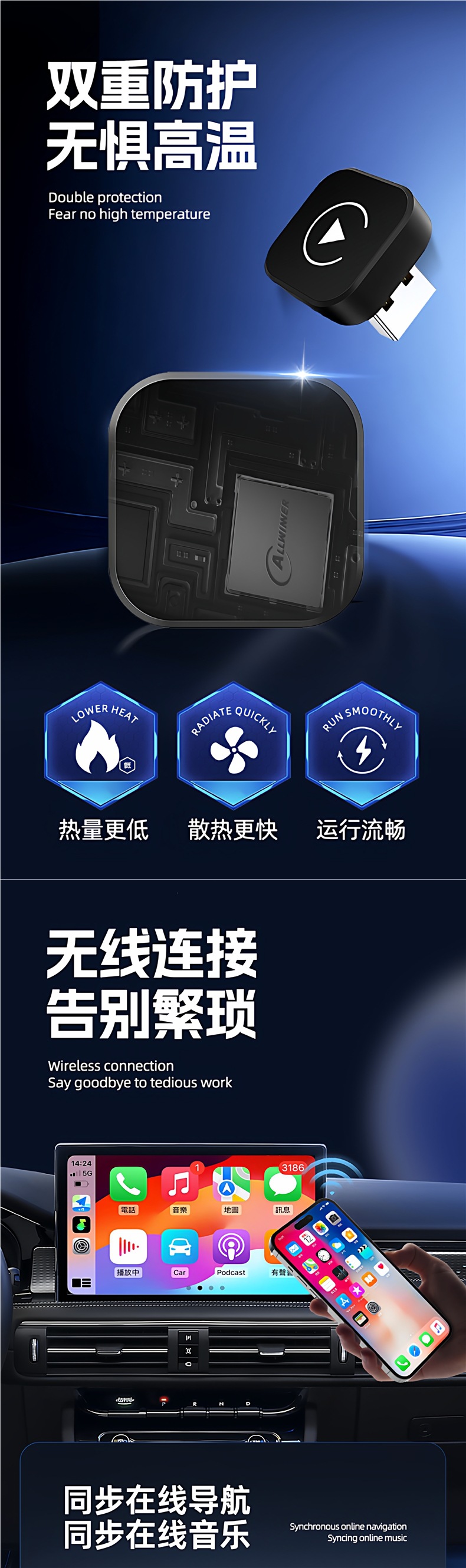 Luruibao wired to wireless CarPlay box for in-car connectivity is suitable for Volkswagen, Audi, Mercedes-Benz, Ford, and Toyota