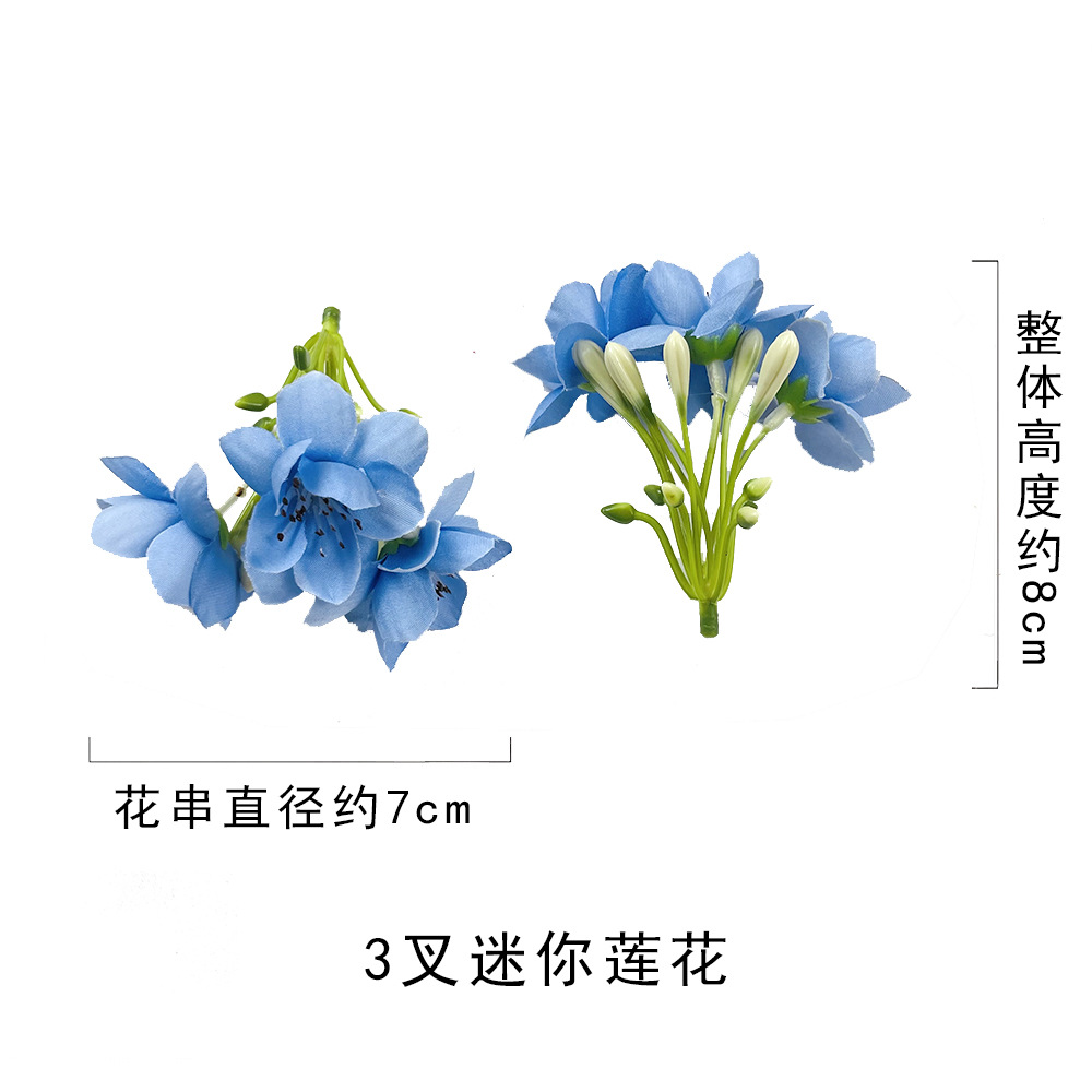 Simulación de flores 3 cabeza mini cadena de loto DIY tela de seda flores falsas tocado de flores material de broca de flores para hacer decoración de salón de bodas
