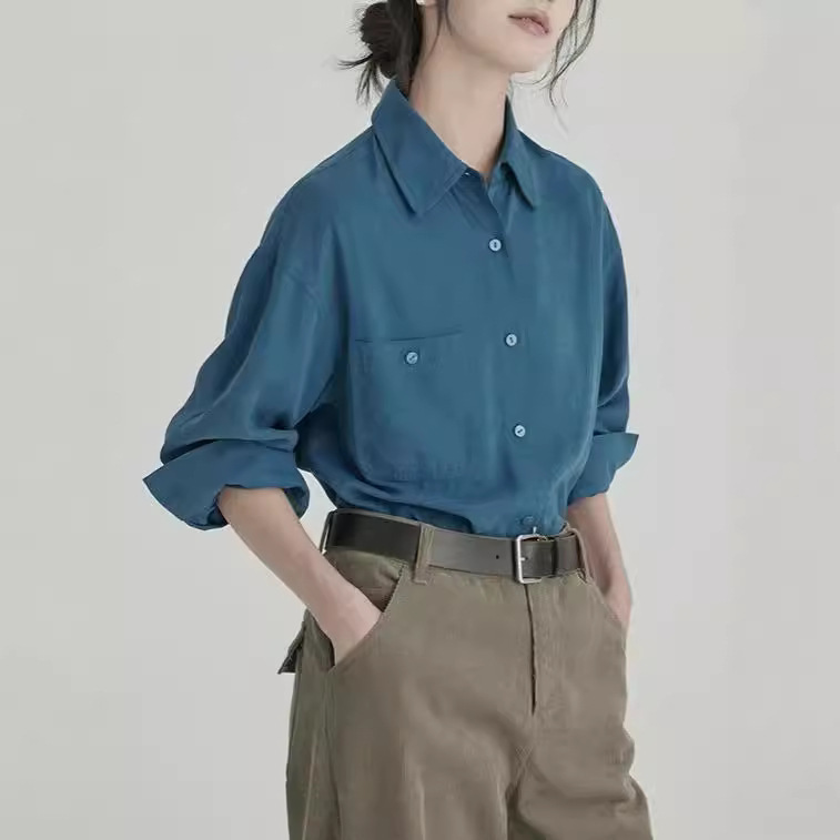 饭馆色彩艺术生百搭柔丝绒显瘦多色合体磨毛衬衫设计感上衣通勤风|undefined