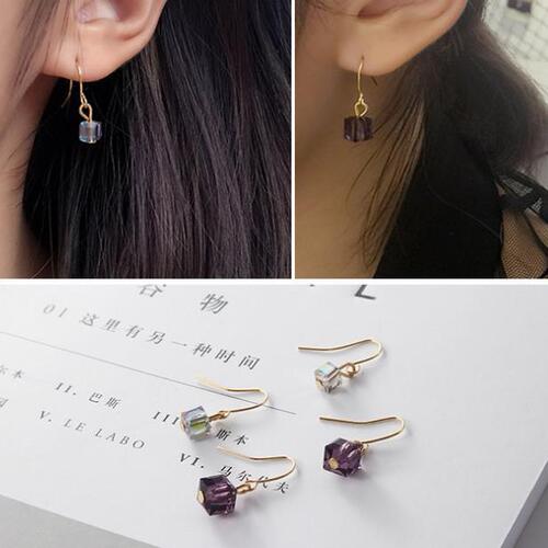 European and American minimalist retro fashion water cube square glass mini sugar cube sweet simple earrings earrings