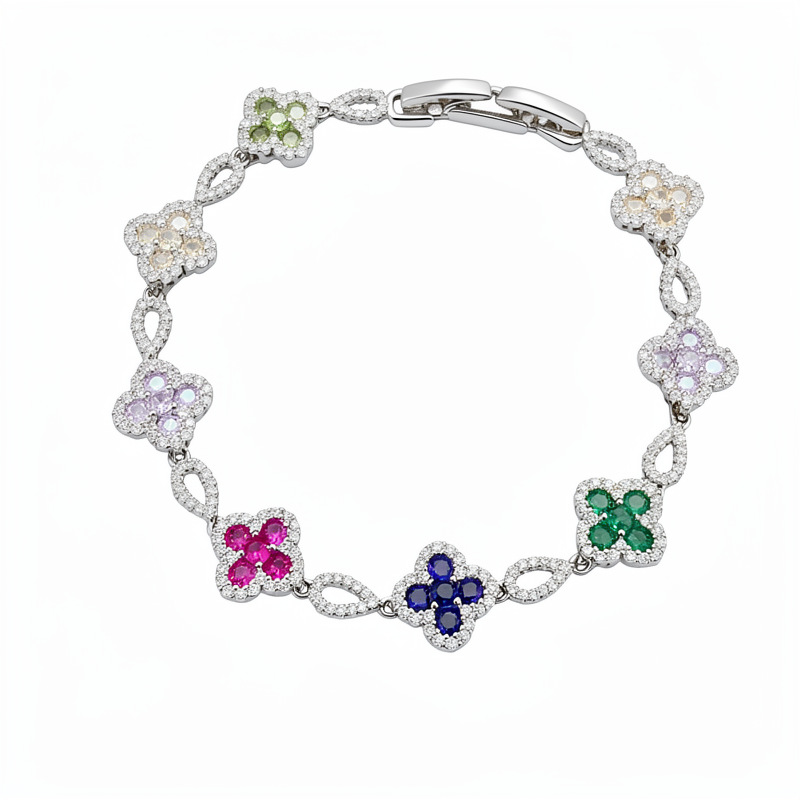 Medieval vintage color zircon flor de hierba de la suerte pulsera de hebilla pulsera lujosa pulsera de alta sensación joyas delicadas