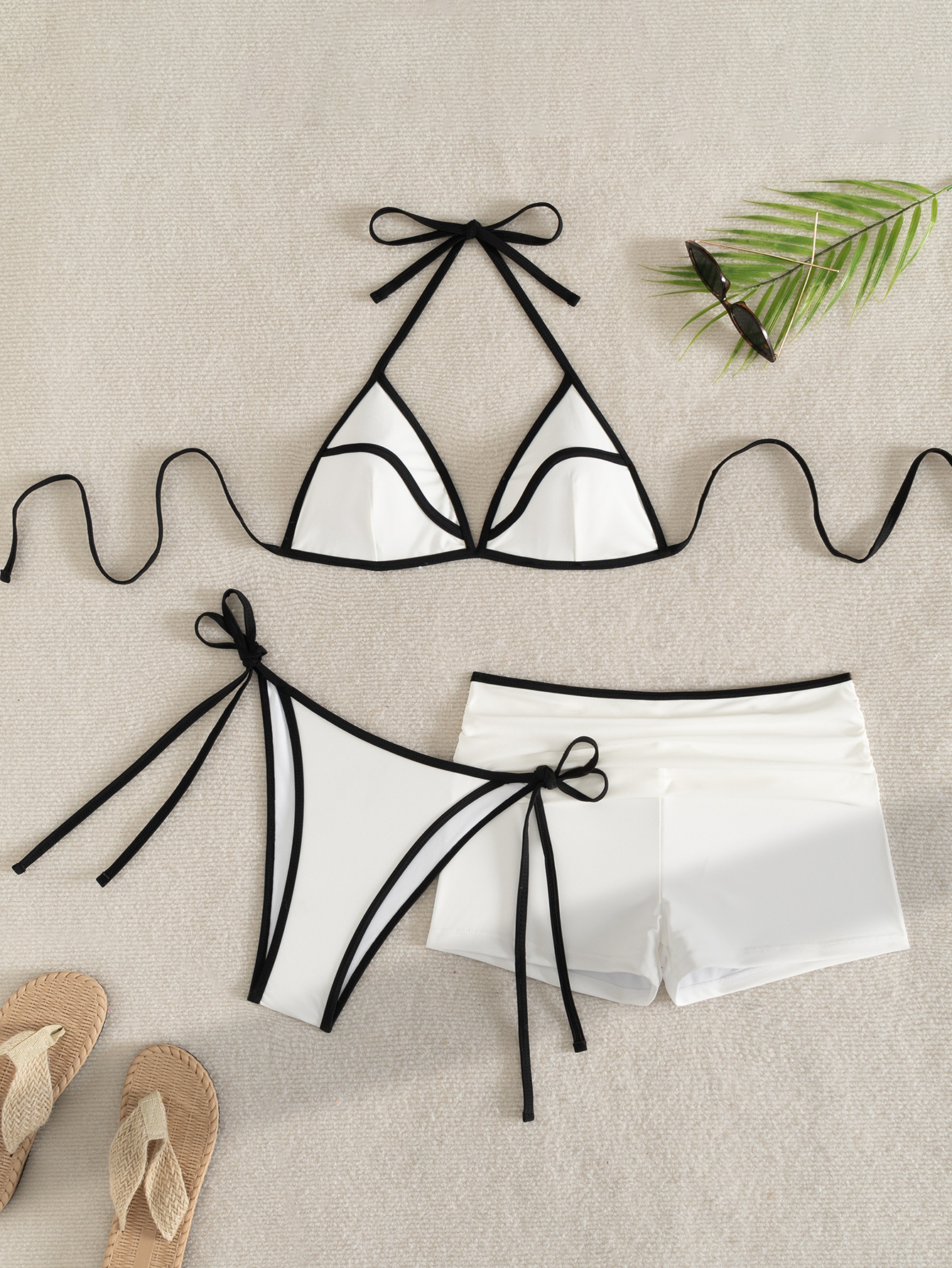 Women's Sexy Laced Three Piece Bikini Set Tight Fitting Cross Strap Swimsuit Regular Size Polyester Nylon Spring/Summer_voghion.com