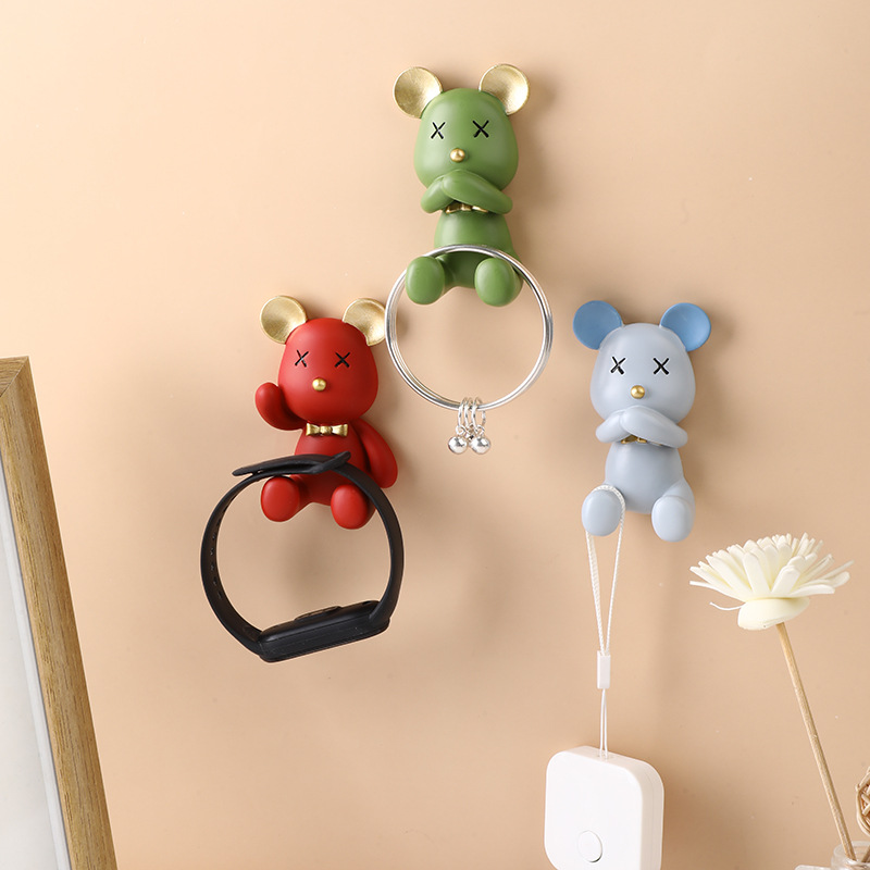 Violent Bear Key Hook, No Drilling Required, Light Luxury Kitchen Plug Storage, Multifunctional Hook, Double Hook, Adhesive Hook, Light Luxury Style