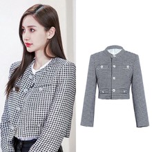 杨颖倪妮朱锁锁明星同款赫本风千鸟格设计感短款上衣显瘦短外套女