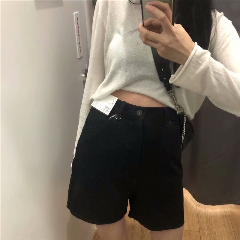 21 Summer Denim Shorts Easiest for Match Casual High Waist Straight-Leg Hot Pants S437056 Hand-Worn Fashion Casual