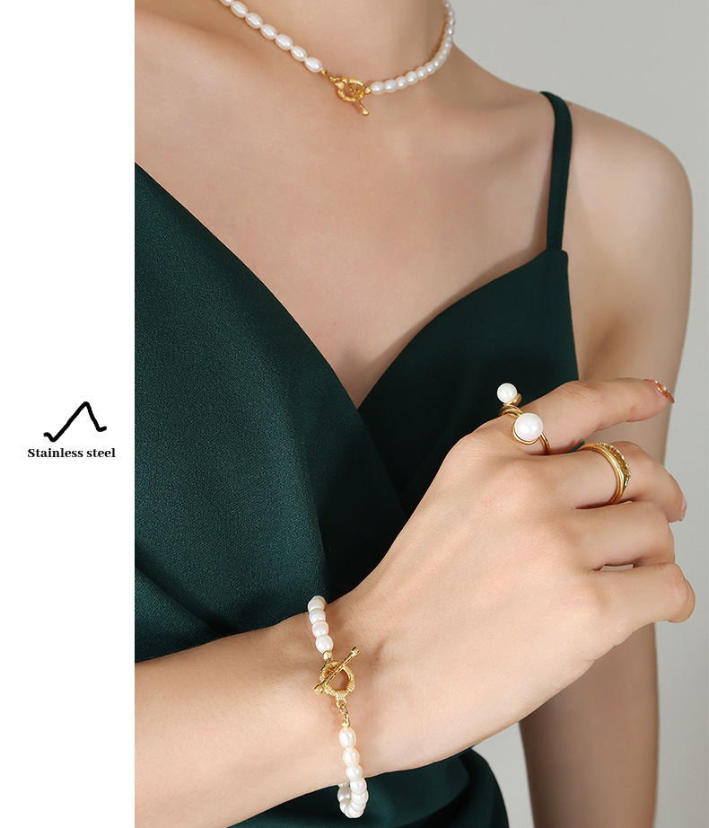 Fashion Solid Color Titanium Steel Pearl Plating Womenu0027S Bracelets Necklace