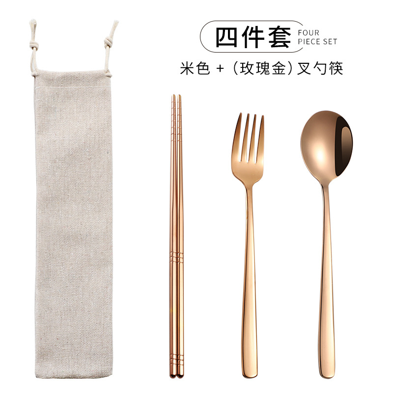 Venta caliente transfronteriza 304 paja de acero inoxidable vajilla portátil creativo chapado en oro palillos coreanos cuchara tenedor paja 7 piezas traje