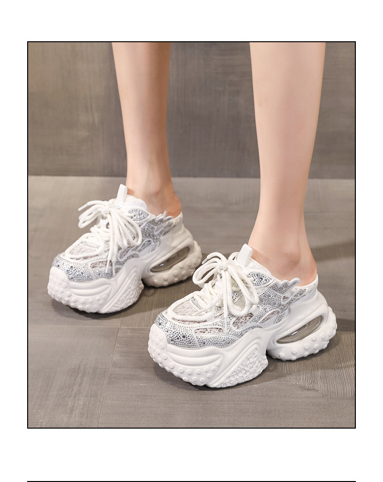 Dép sandal nữ đế dày tăng chiều cao phong cách thể thao mùa hè — màu trắng, bạc chi tiết 16