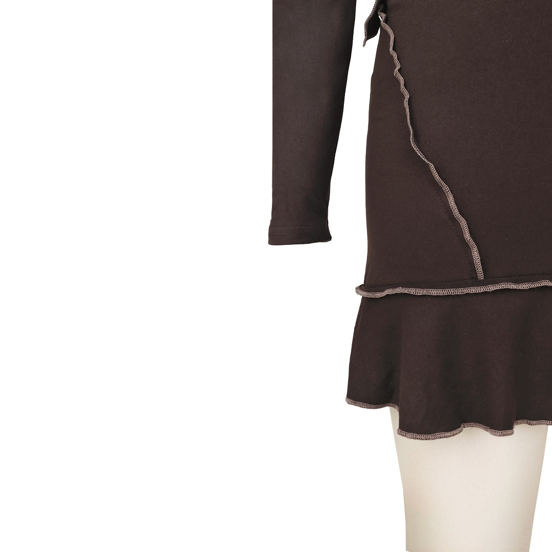 Women Clothing Sexy Solid Color Reverse Design Off Neck Skirt Set