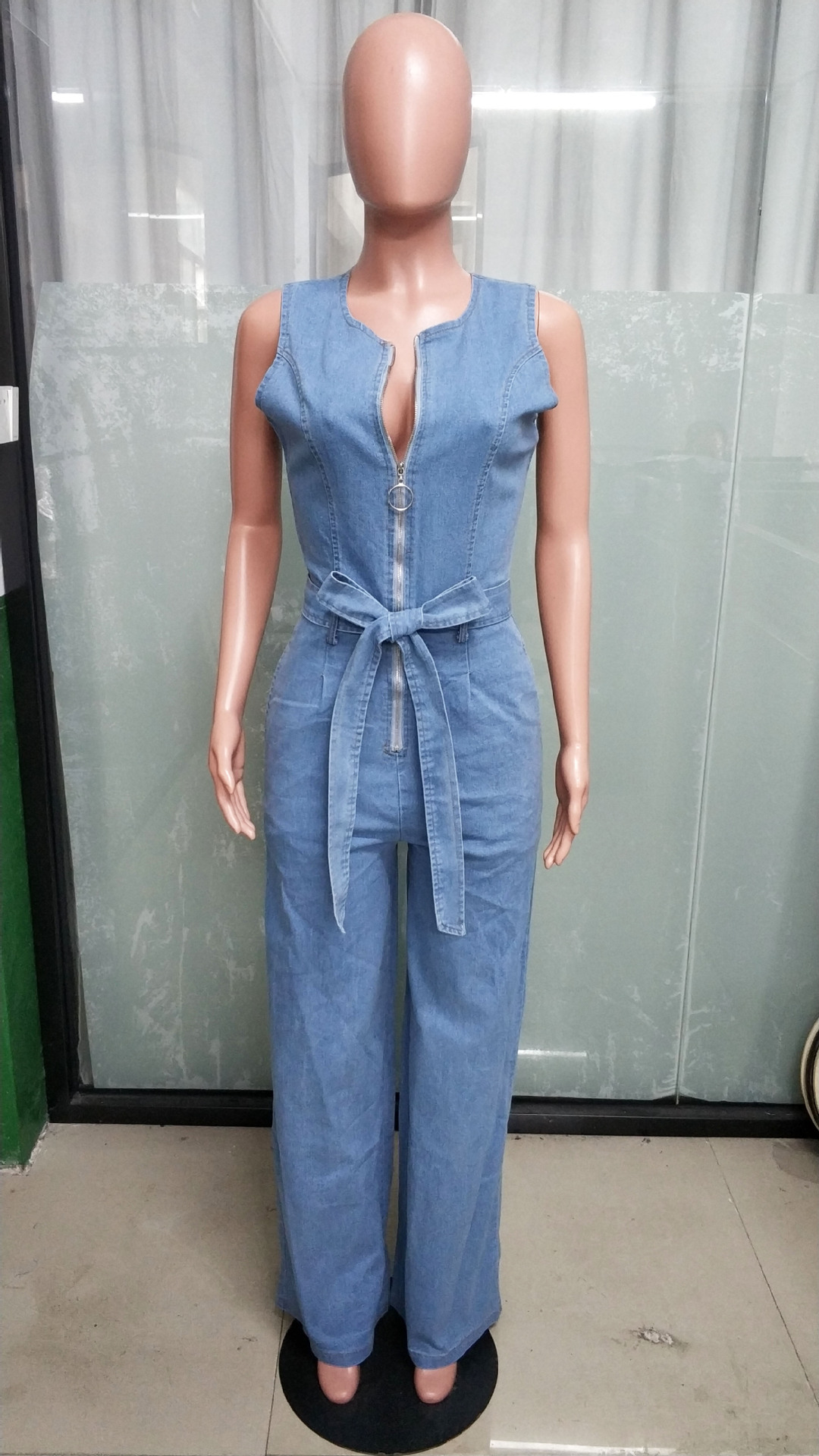 728g Weight Sleeveless Sleeve Length Full Length Pants Length Cotton, Denim Fabric Type High Waist Waist Line Jumpsuits Pants Type Bodysuits Tops Type Daily Occasion Loose Fit Type Solid Color Pattern Summer Season Women's Gender Belt Design Casual Style Women's Daily Bodysuits Casual Solid Color Full Length Belt Jumpsuits 15