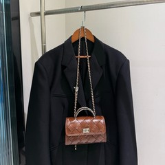 高级感编织手提小方包秋冬复古链条斜挎包重工质感女包
