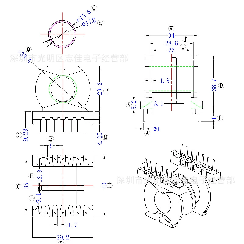 PQ400 скелетон с двумя слотами, горизонтальный 7+7-контактный PQ40, рамка линии высокочастотного трансформатора BOBBIN