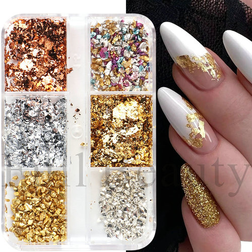 Cross-border new nail art glitter gold foil powder ins gravel gold and silver gold foil shredded paper nail jewelry flake nail