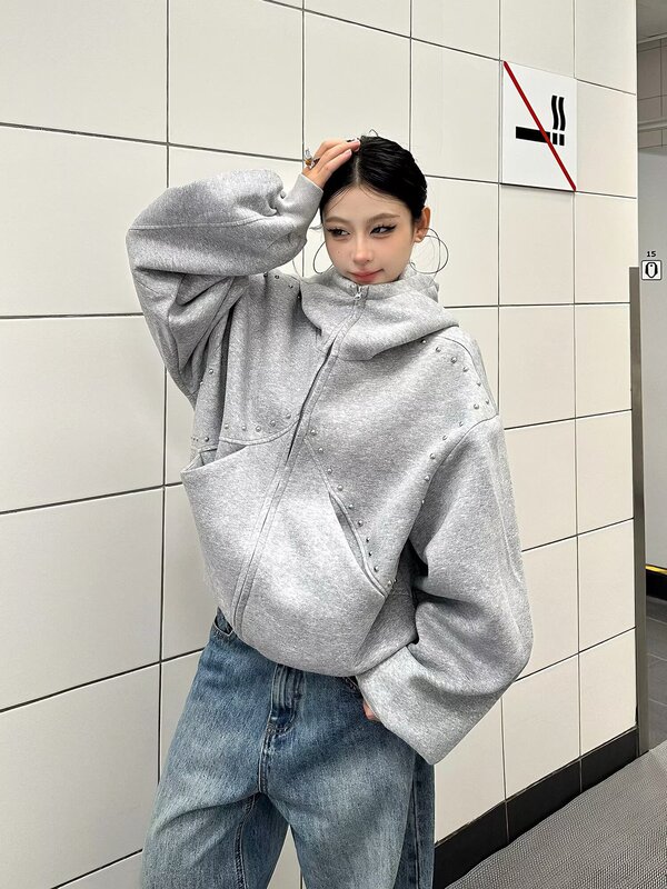 春季女款太空棉连帽重磅开衫卫衣纯色百搭女上衣情侣春秋短款外套|undefined